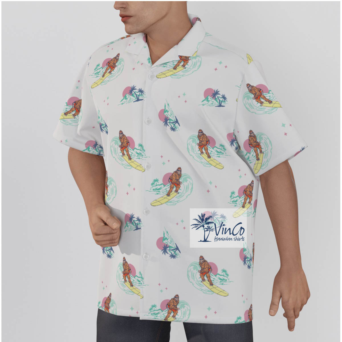 Bigfoot Surfing 100% Cotton Hawaiian Shirt For Men