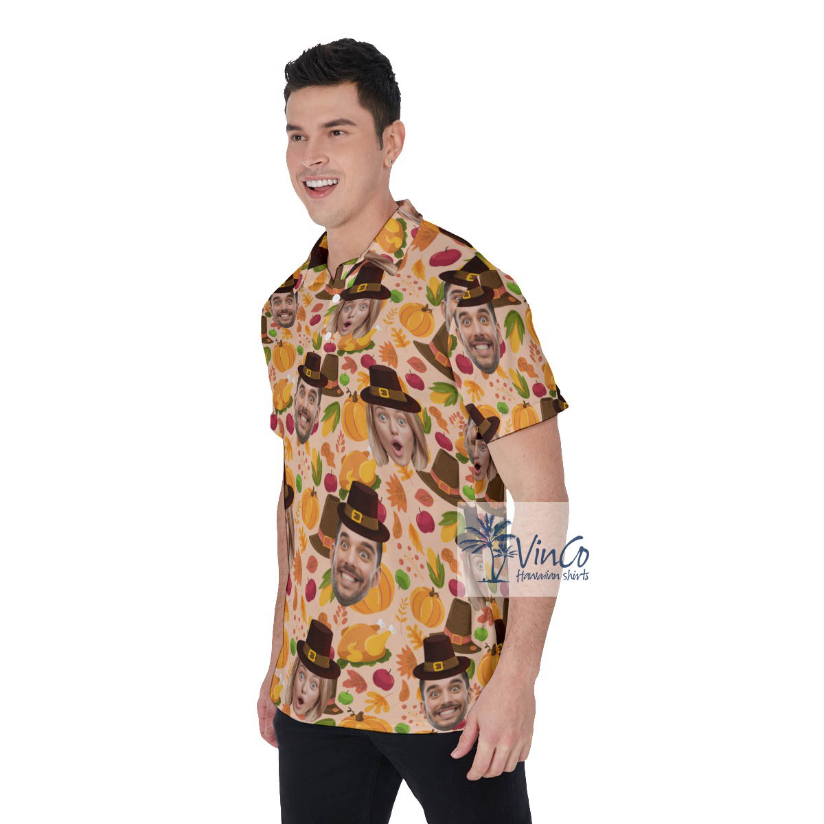 Thanksgiving Hawaiian Golf Shirt With Custom Multiple Faces