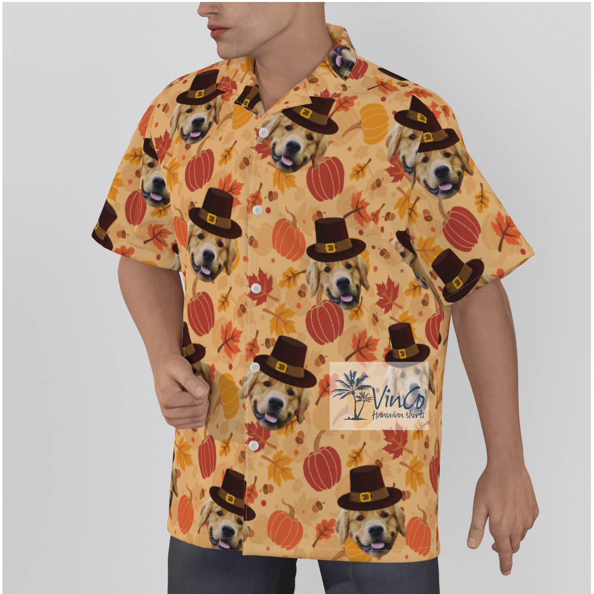 Thanksgiving Pumpkins Custom Dog Face Hawaiian Shirt