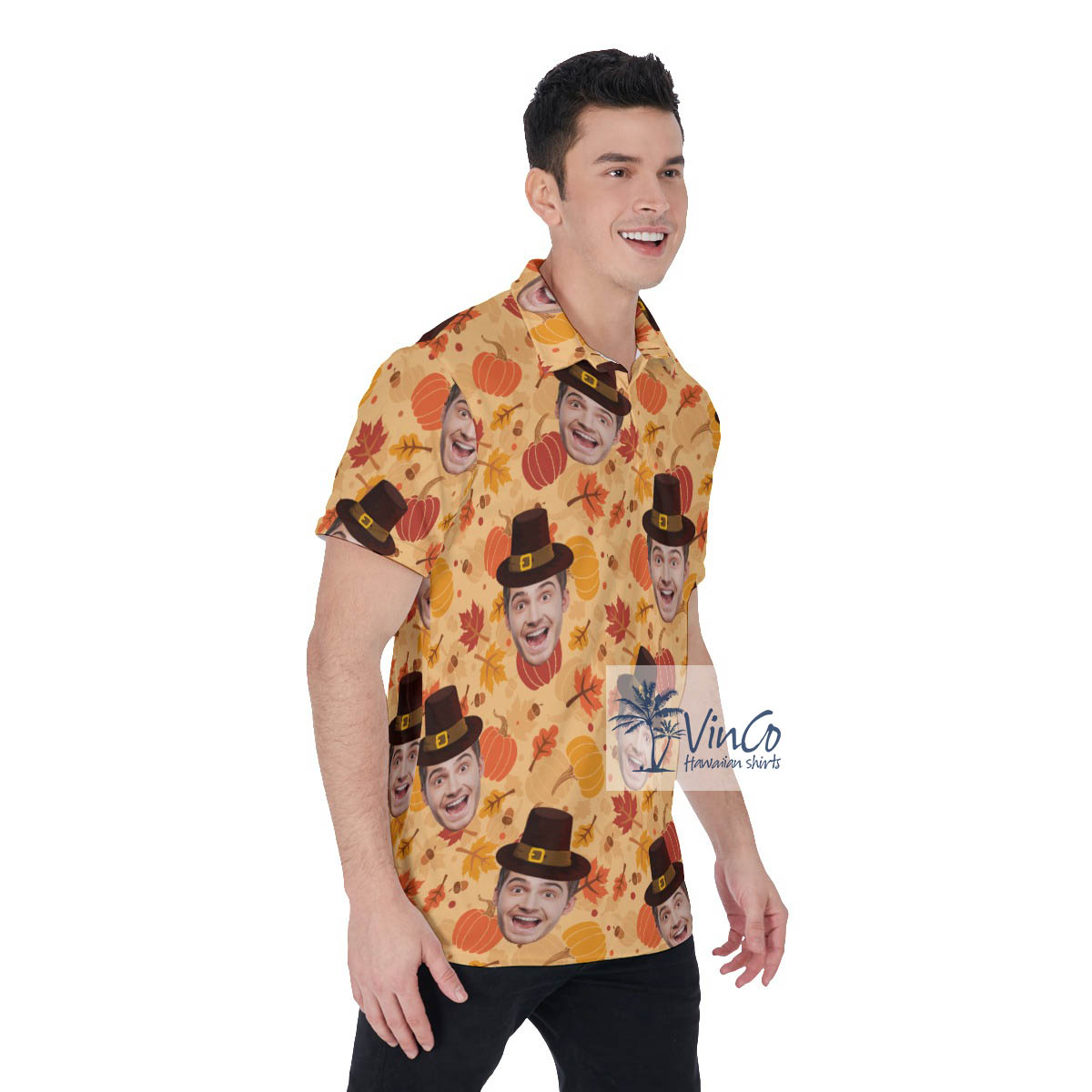 Funny Custom Face Pumpkins Hawaiian Polo Shirt