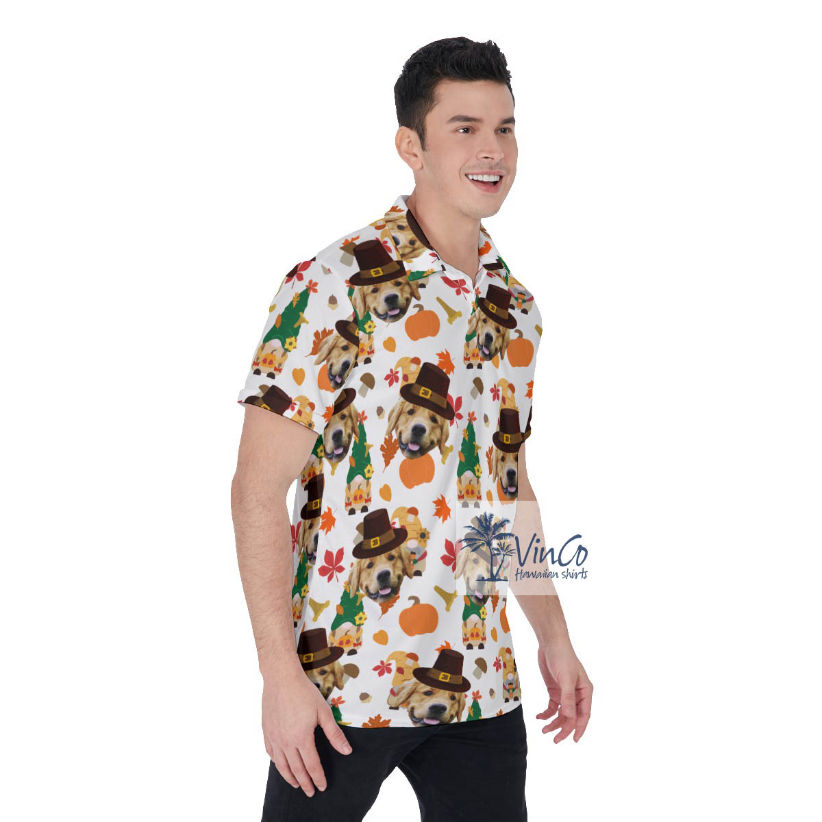 Custom Thanksgiving Gnomes Hawaiian Polo Shirt With Dog Face