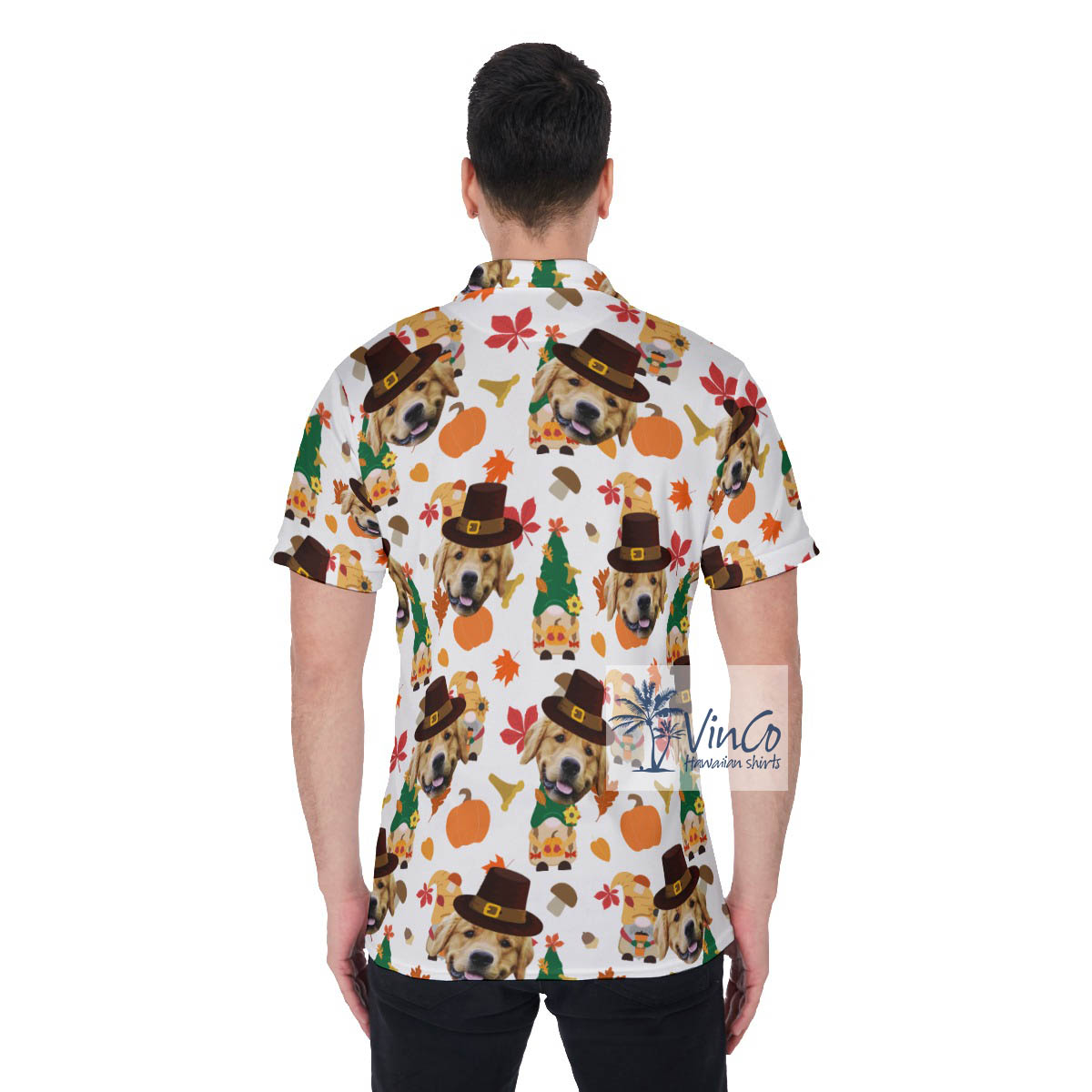 Custom Thanksgiving Gnomes Hawaiian Polo Shirt With Dog Face
