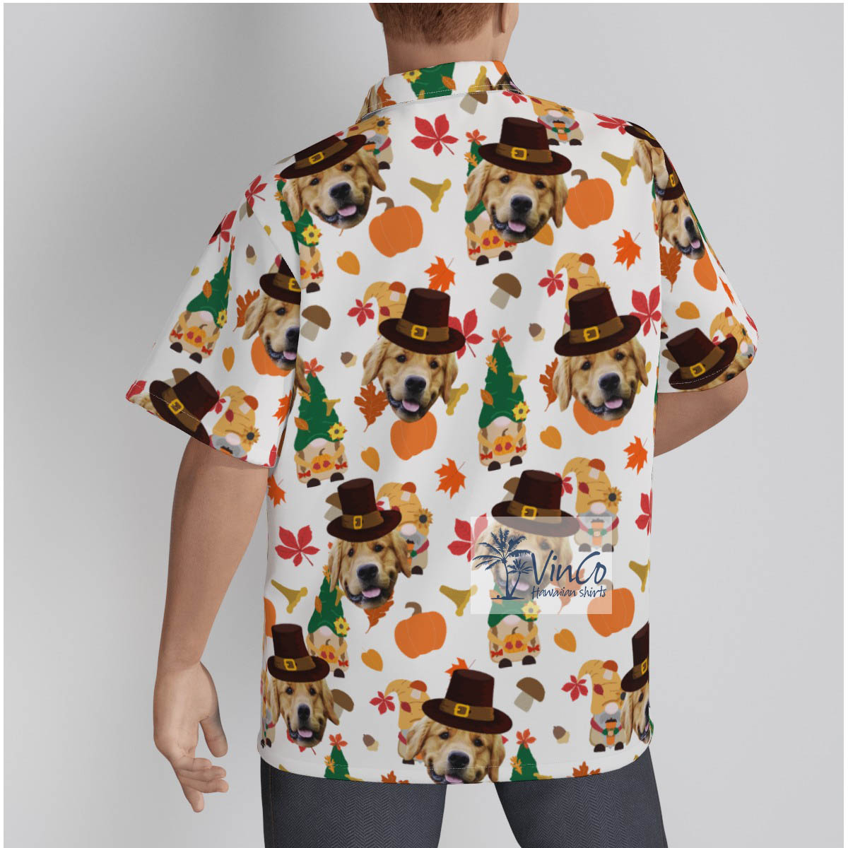 Cute Gnomes Thanksgiving Custom Dog Face Hawaiian Shirt