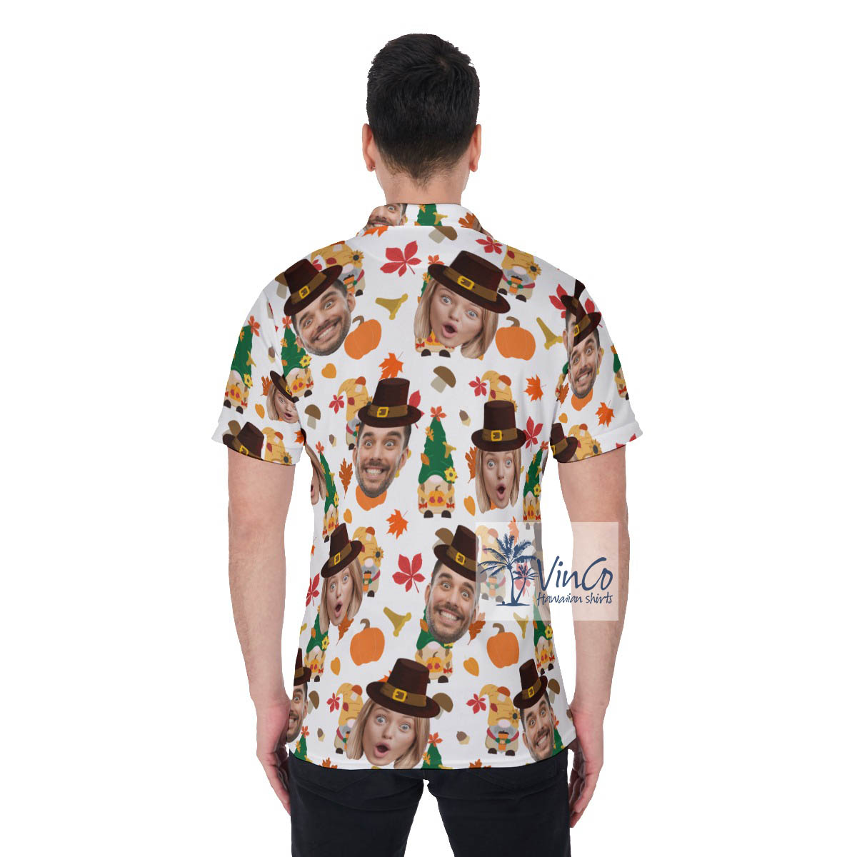 Thanksgiving Gnomes Custom Multiple Faces Hawaiian Polo Shirt For Men