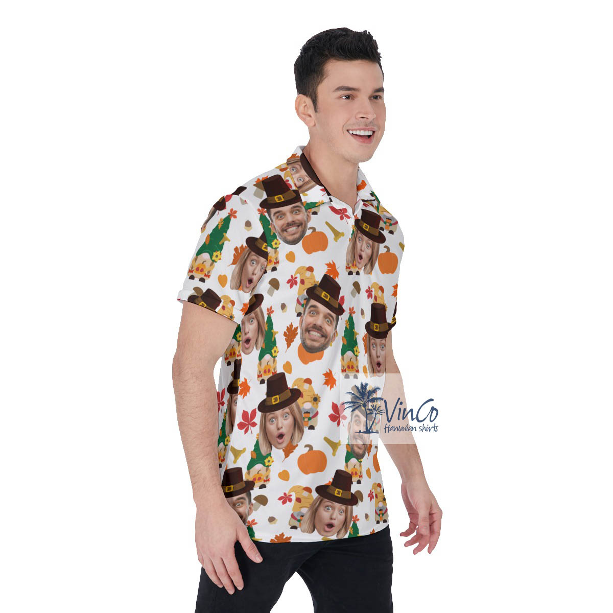 Thanksgiving Gnomes Custom Multiple Faces Hawaiian Polo Shirt For Men