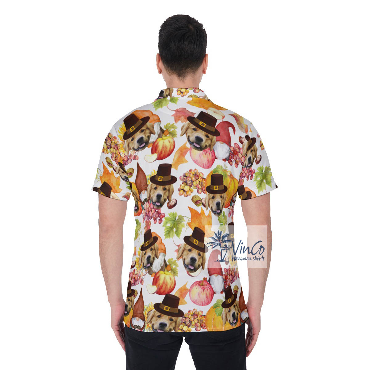 Funny Thanksgiving Gnomes Hawaiian Polo Shirt With Custom Dog Face