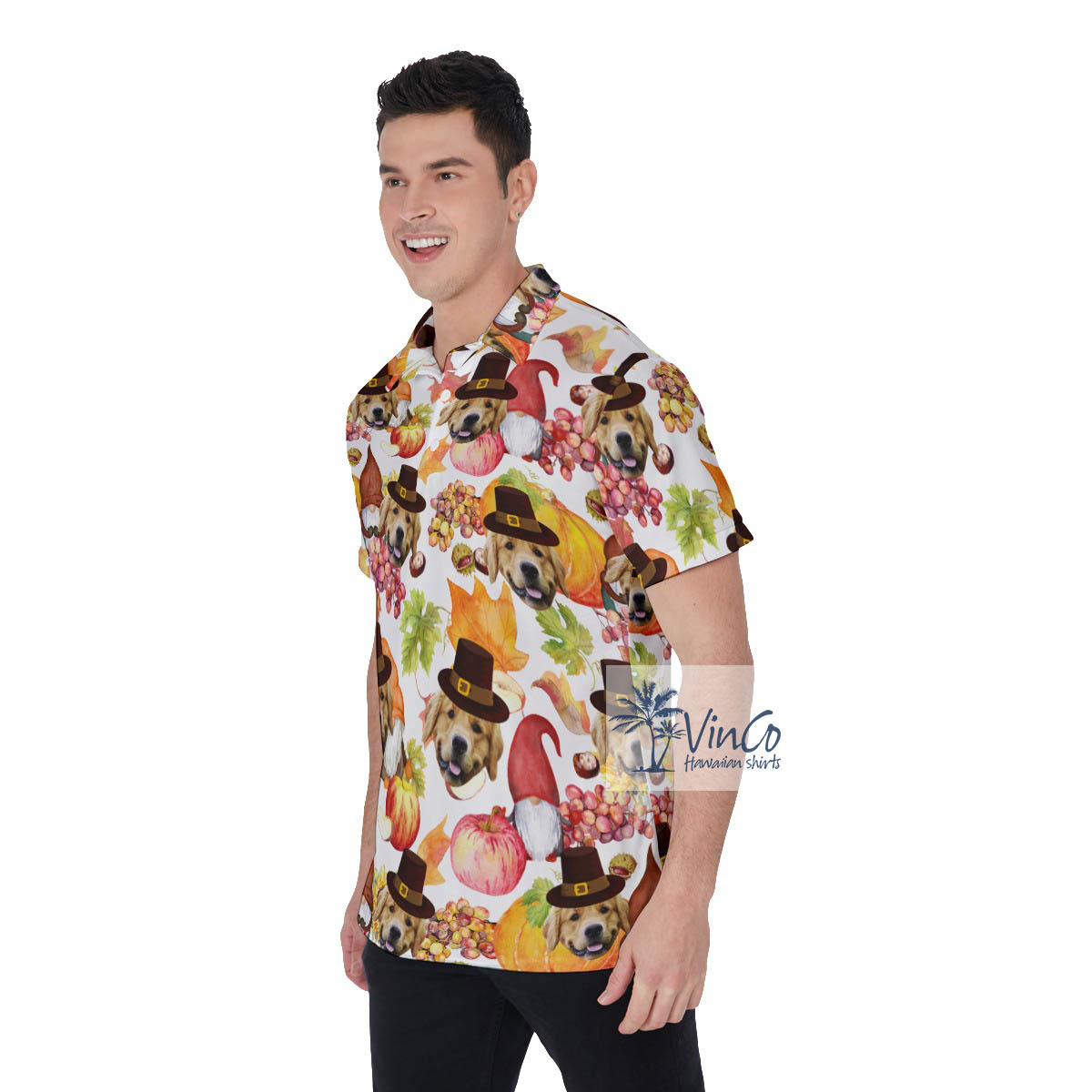 Funny Thanksgiving Gnomes Hawaiian Polo Shirt With Custom Dog Face