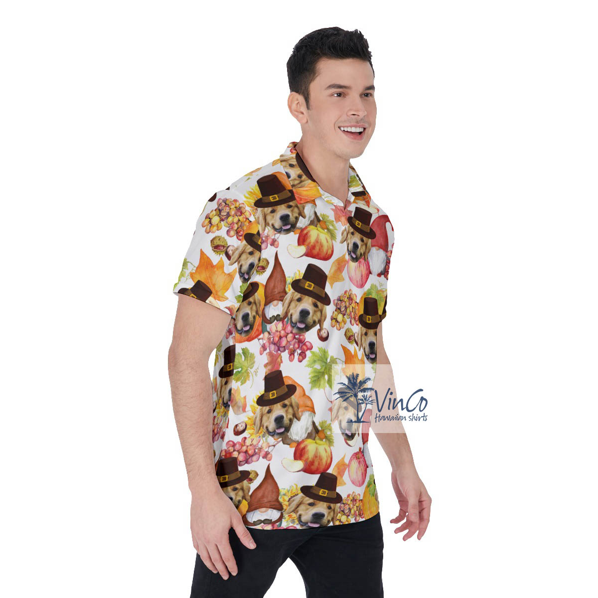 Funny Thanksgiving Gnomes Hawaiian Polo Shirt With Custom Dog Face