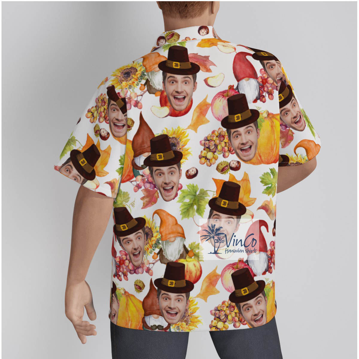 Funny Gnomes Thanksgiving Custom Face Hawaiian Shirt