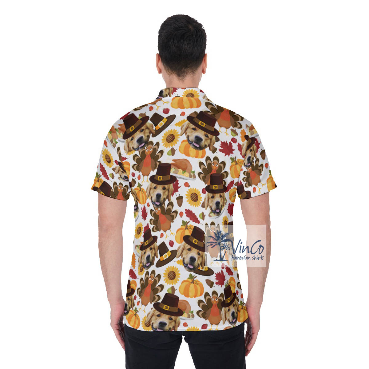 Funny Custom Dog Face Thanksgiving Turkey Hawaiian Polo Shirt