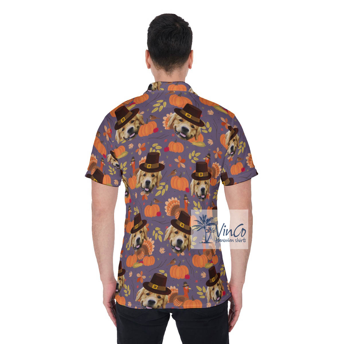 Funny Custom Dog Face Thanksgiving Hawaiian Polo Shirt