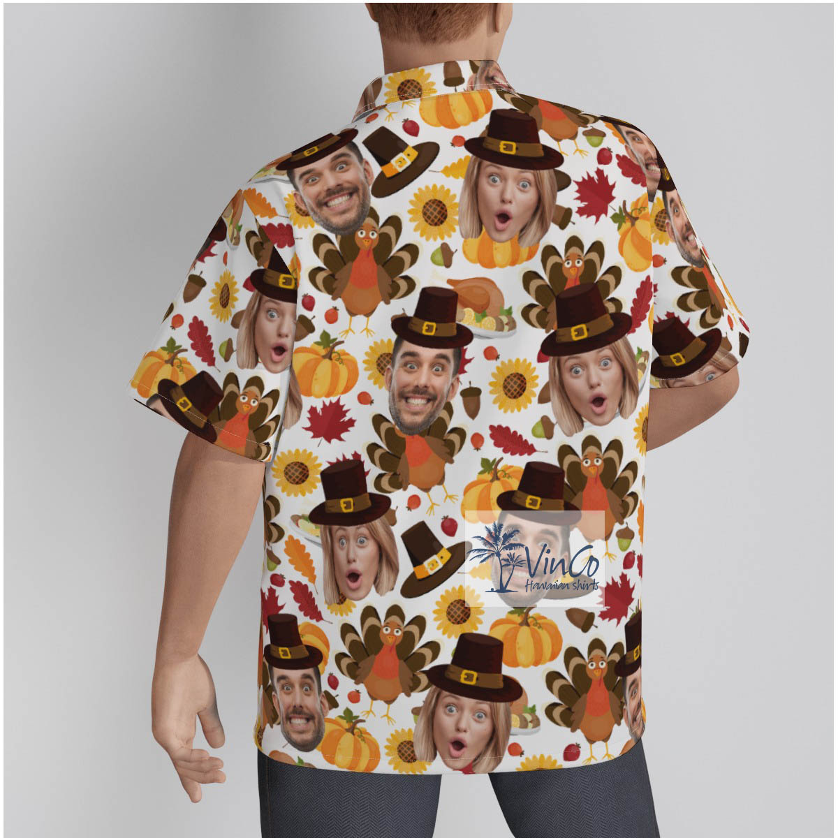 Thanksgiving Turkey Custom Couple Faces Hawaiian Shirt