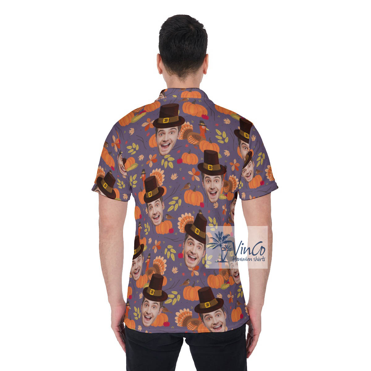 Custom Face Thanksgiving Turkey Hawaiian Polo Shirt