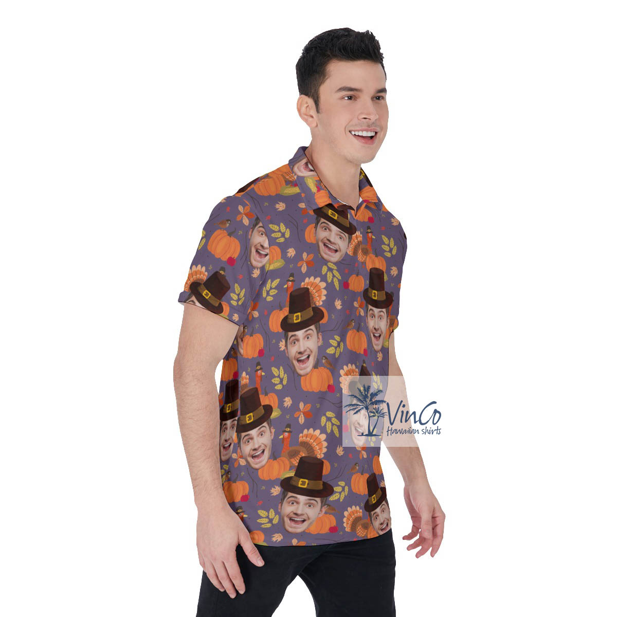 Custom Face Thanksgiving Turkey Hawaiian Polo Shirt