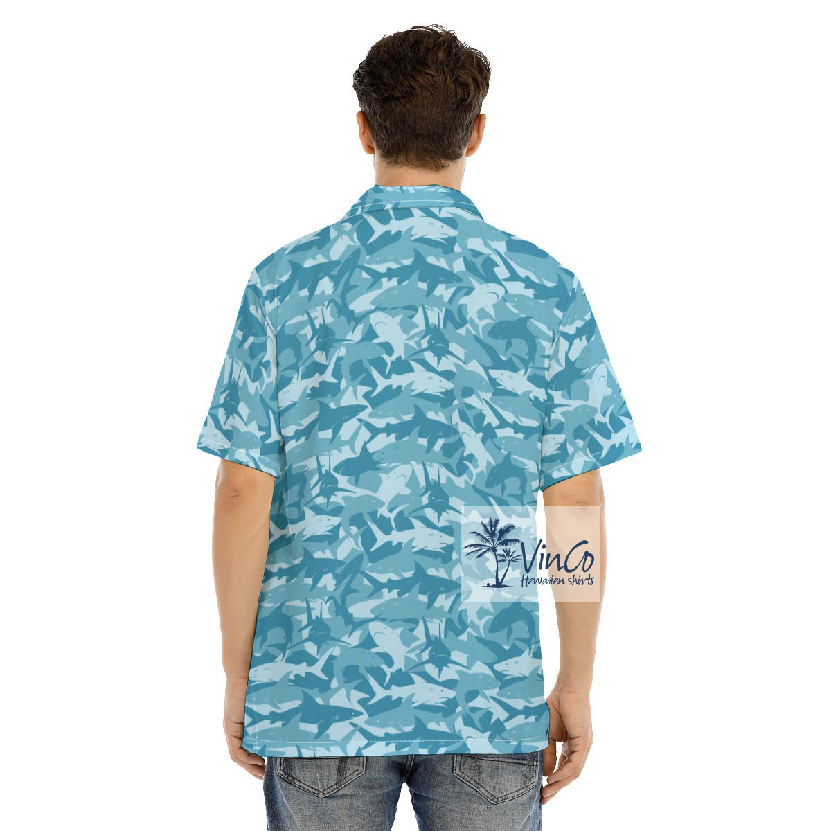 Shark Print Hawaiian Button Up Shirt For Men