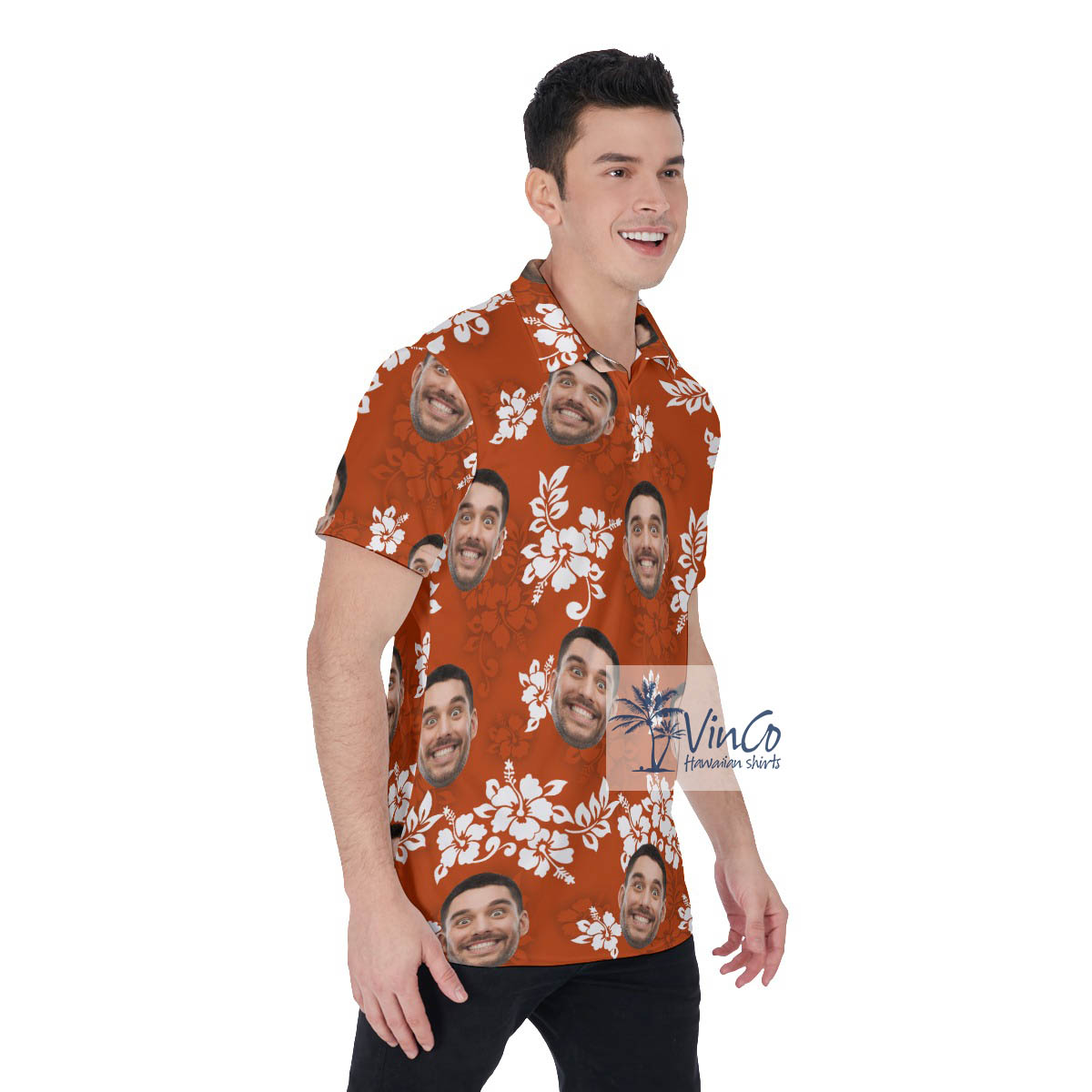 Vintage Hibiscus Hawaiian Polo Shirt With Custom Face