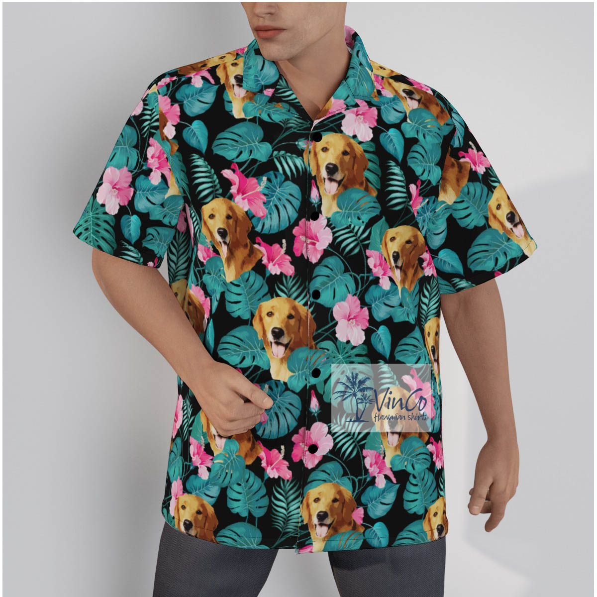 Tropical Hibiscus Custom Dog Face Hawaiian Shirt - variant image 1