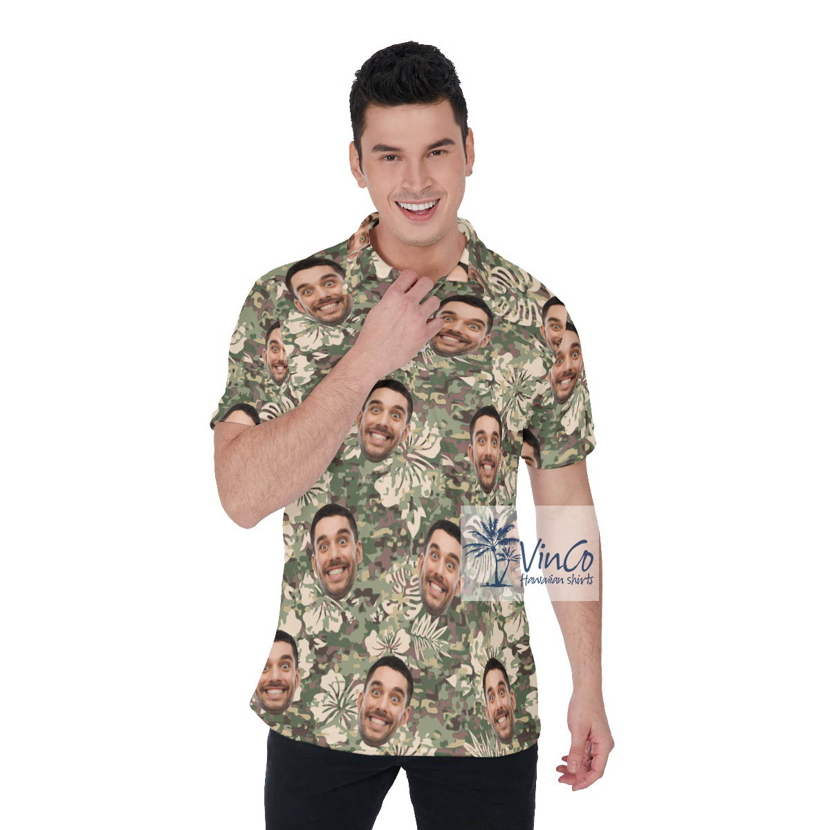 Hibiscus Camouflage Custom Face Hawaiian Golf Polo Shirt - variant image 1
