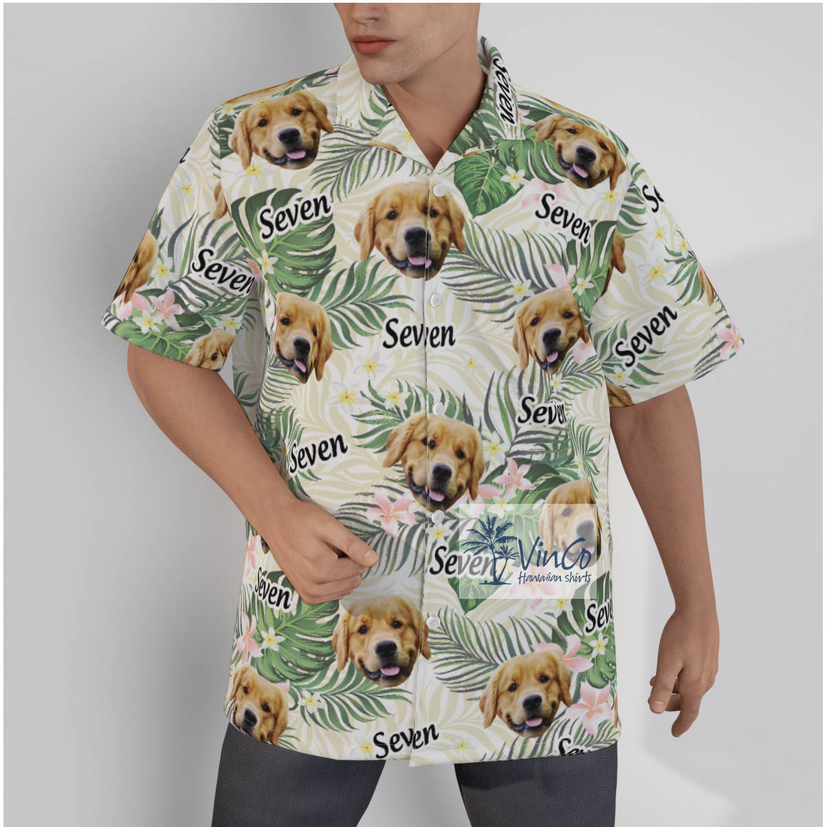 Floral Custom Dog Face With Name Hawaiian Shirt - variant image 1