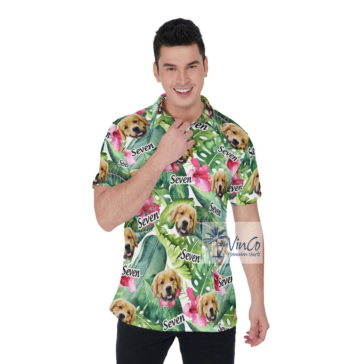 Custom Face With Name Tropical Hibiscus Hawaiian Polo Shirt - variant image 1