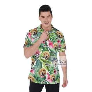 Custom Face With Name Tropical Hibiscus Hawaiian Polo Shirt