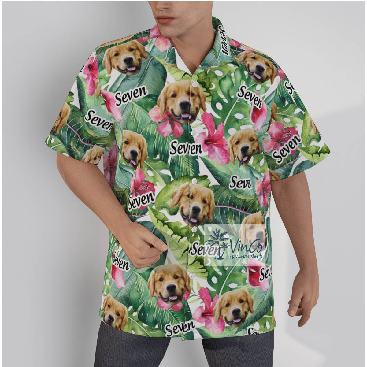 Tropical Hibicus Custom Face With Name Hawaiian Shirt - variant image 1