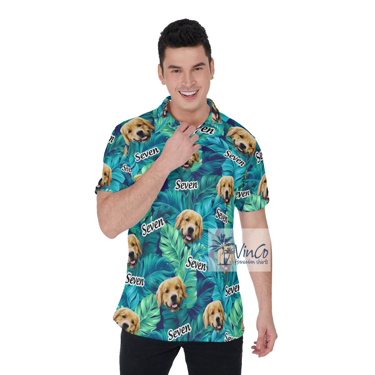 Tropical Leave Hawaiian Polo Shirt With Custom Face And Name - variant image 1