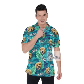 Tropical Leave Hawaiian Polo Shirt With Custom Face And Name