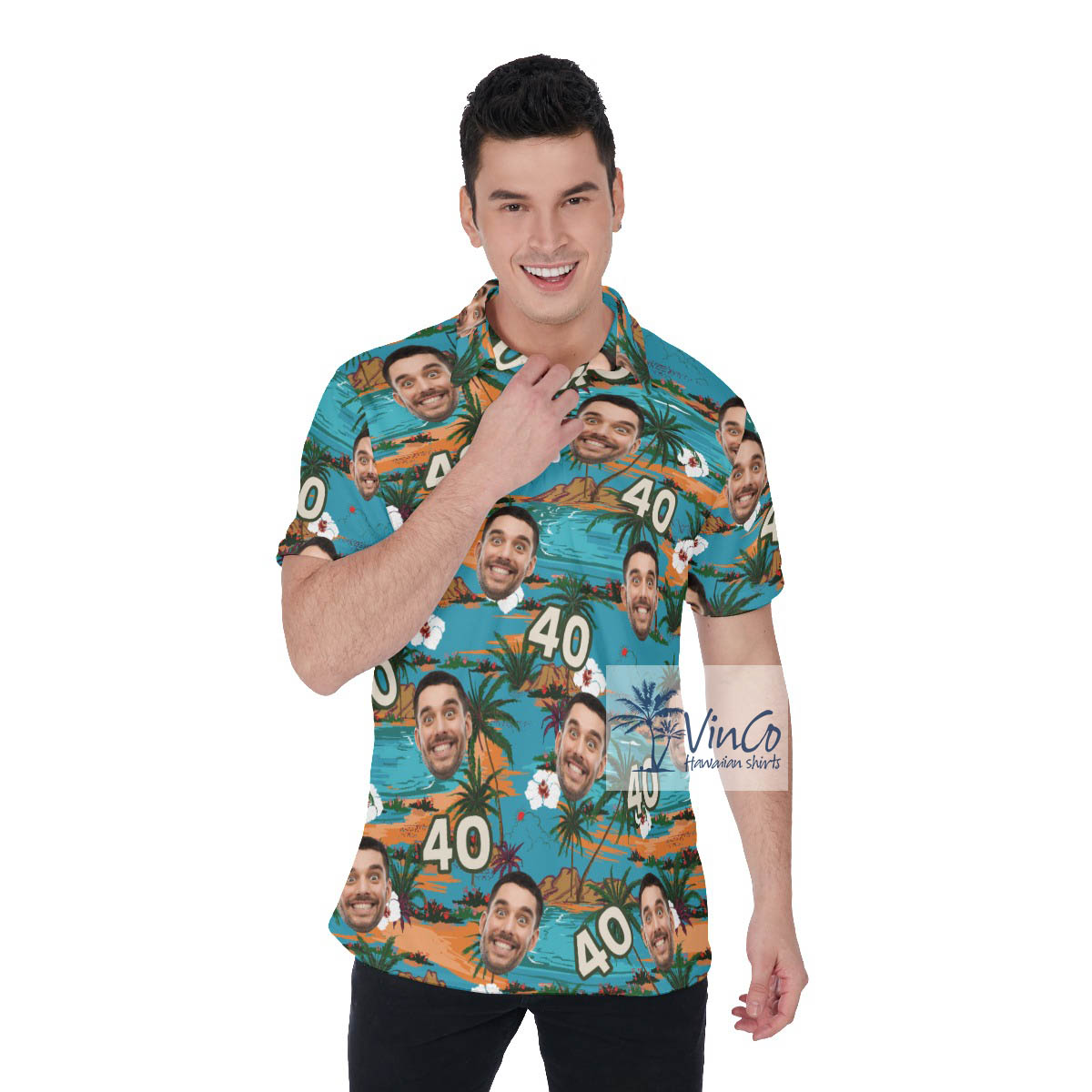 Custom Face Birthday Floral Palm Tree Hawaiian Golf Shirt - variant image 1