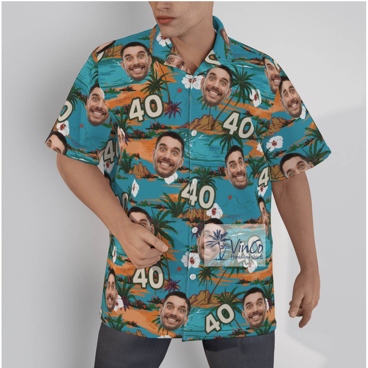 Tropical Island Floral Custom Face Birthday Hawaiian Shirt - variant image 1