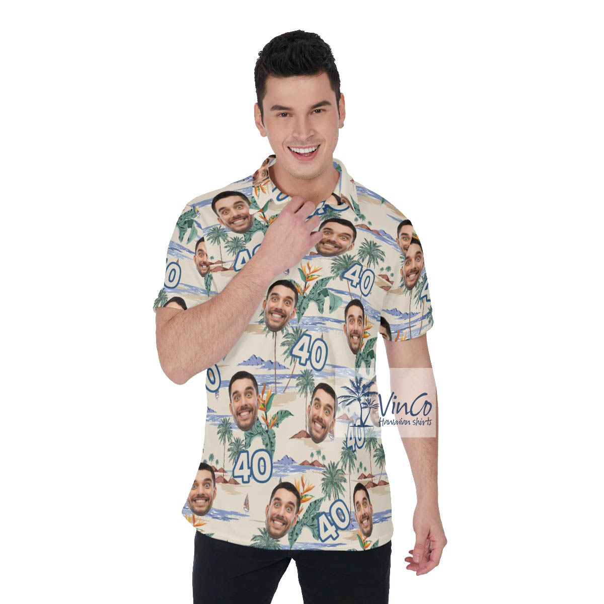 Tropical Island Custom Face Birthday Hawaiian Golf Shirt - variant image 1