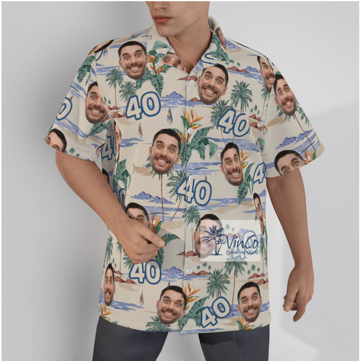 Tropical Island Custom Birthday Hawaiian Shirt With Face And Age - variant image 1