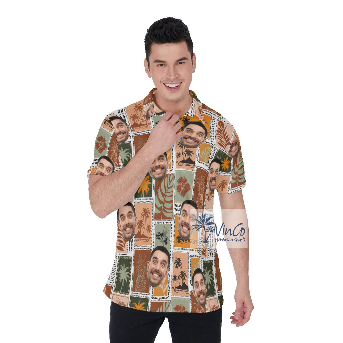 Custom Face Tropical Vintage Palm Tree Hawaiian Polo Shirt - variant image 1