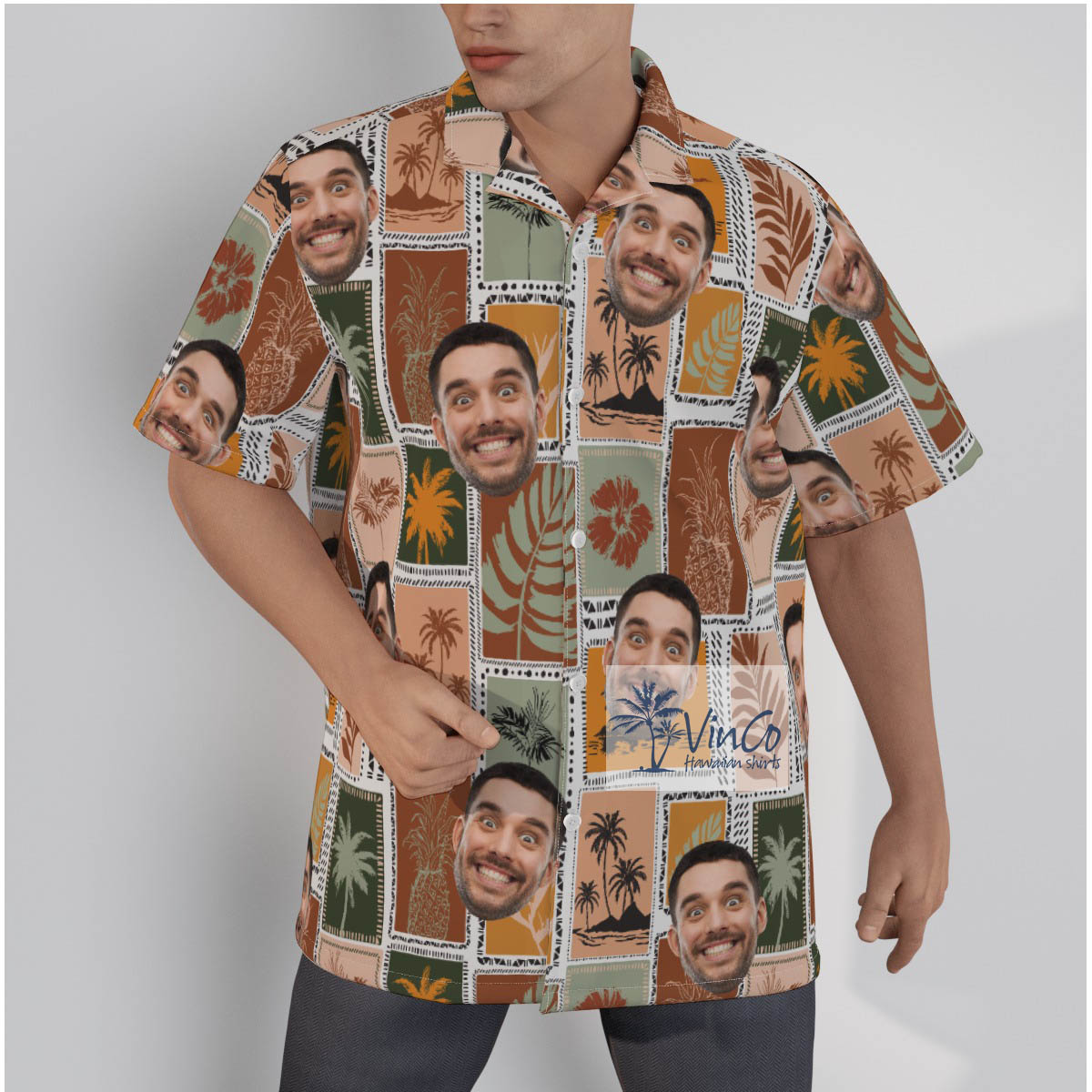 Vintage Tropical Palm Tree Custom Face Hawaiian Shirts For Men - variant image 1
