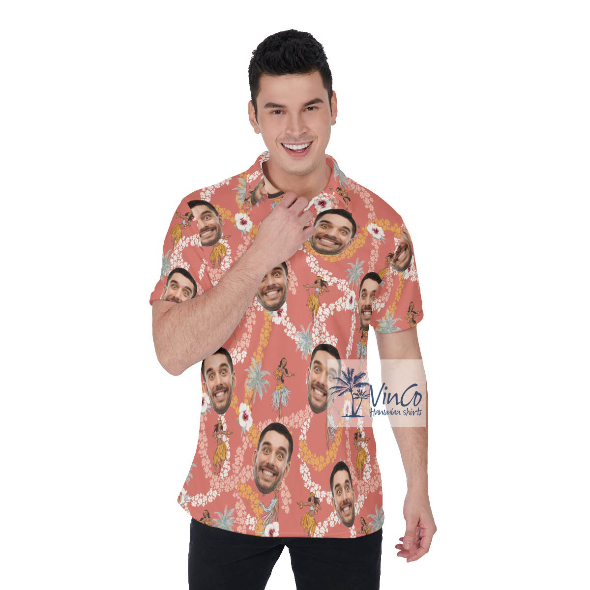 Vintage Aloha Girl Pink Golf Shirt With Custom Face - variant image 1
