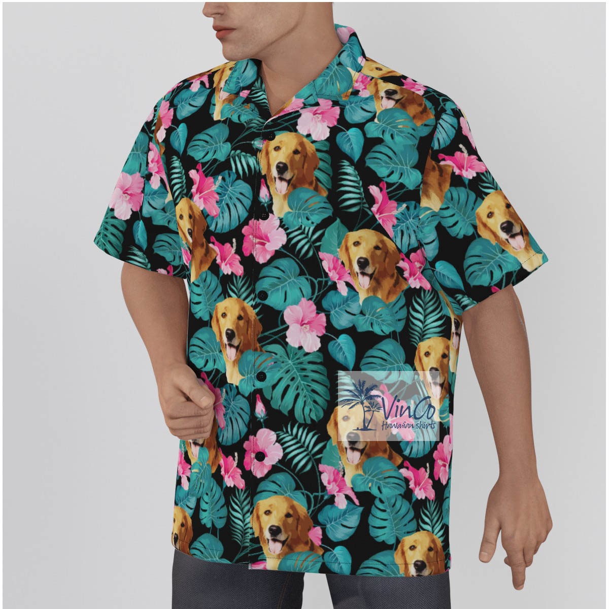 Tropical Hibiscus Custom Dog Face Hawaiian Shirt
