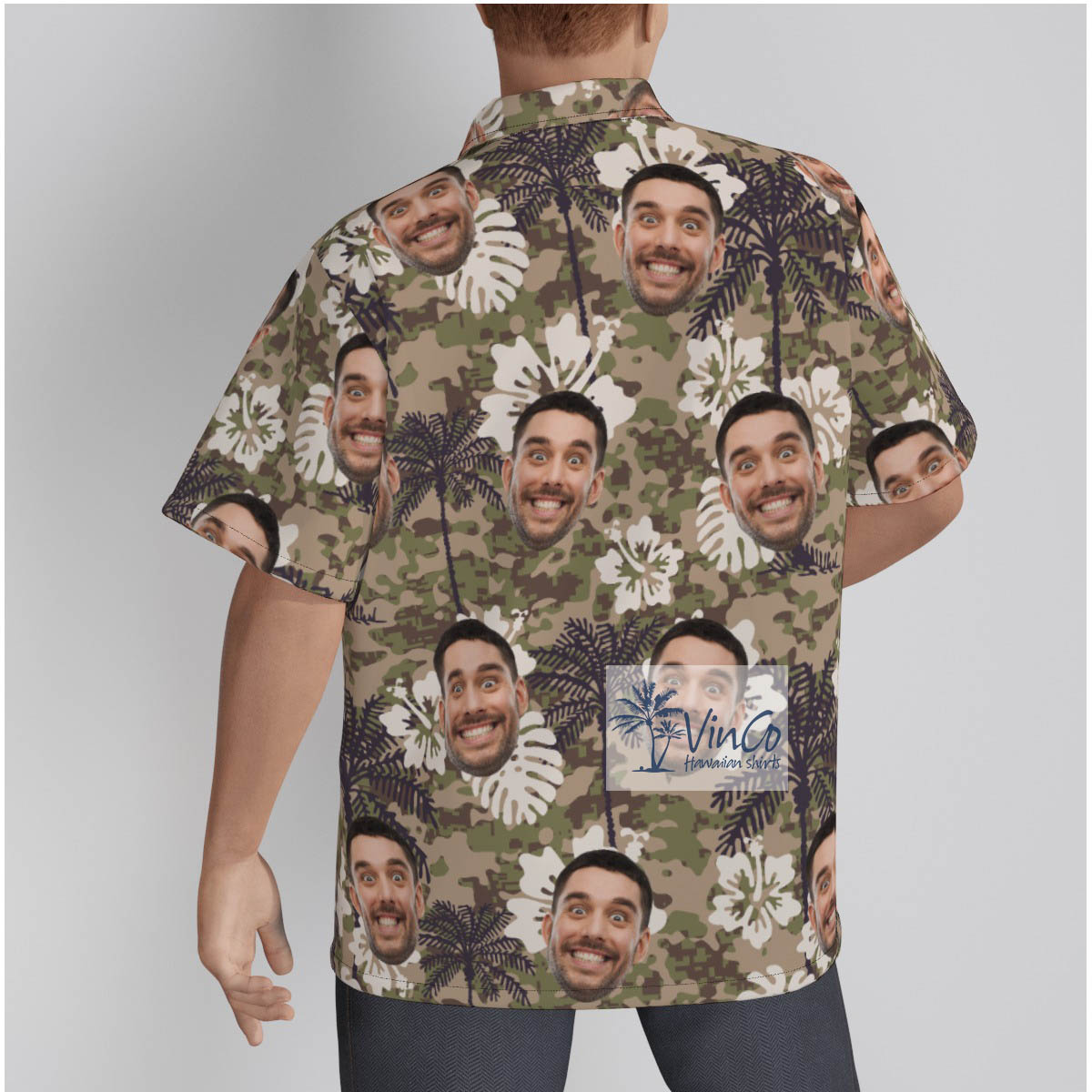 Hibiscus Palm Tree Camouflage Custom Face Hawaiian Shirt
