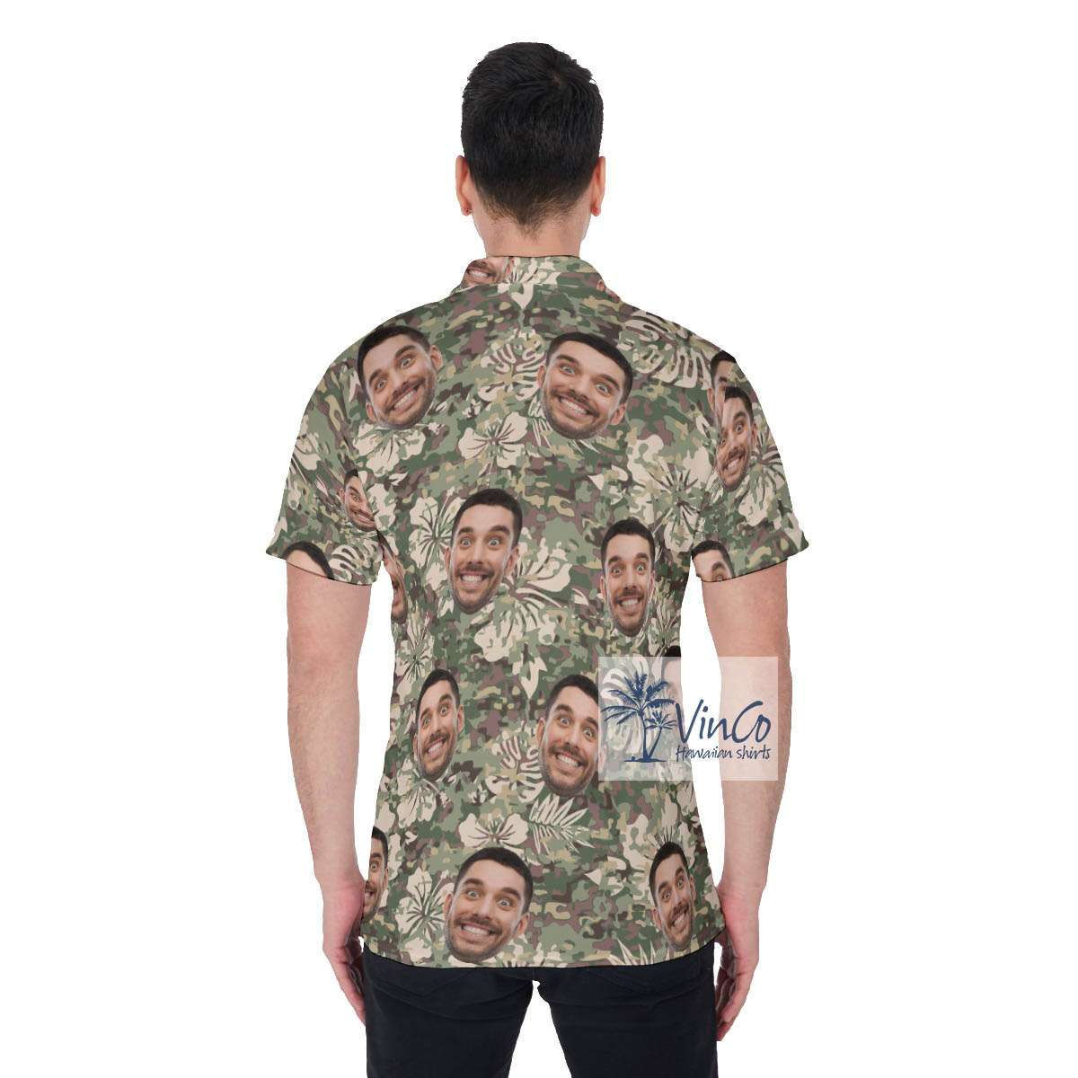 Hibiscus Camouflage Custom Face Hawaiian Golf Polo Shirt