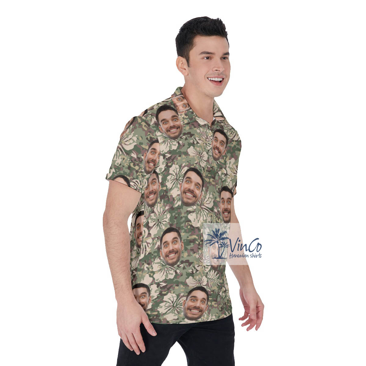 Hibiscus Camouflage Custom Face Hawaiian Golf Polo Shirt