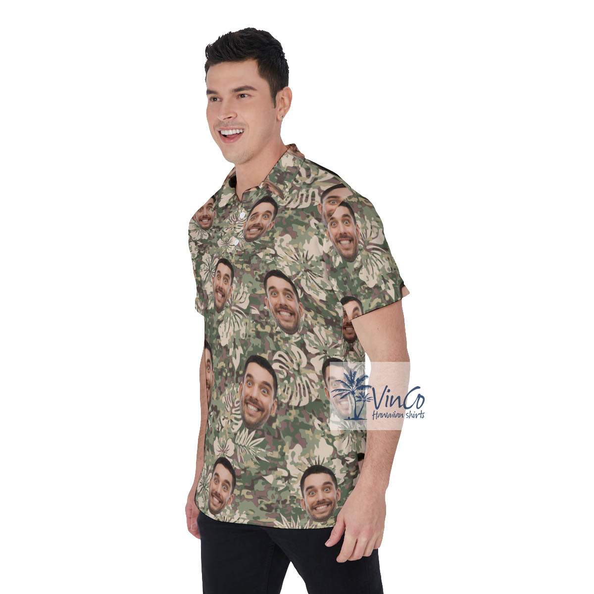 Hibiscus Camouflage Custom Face Hawaiian Golf Polo Shirt