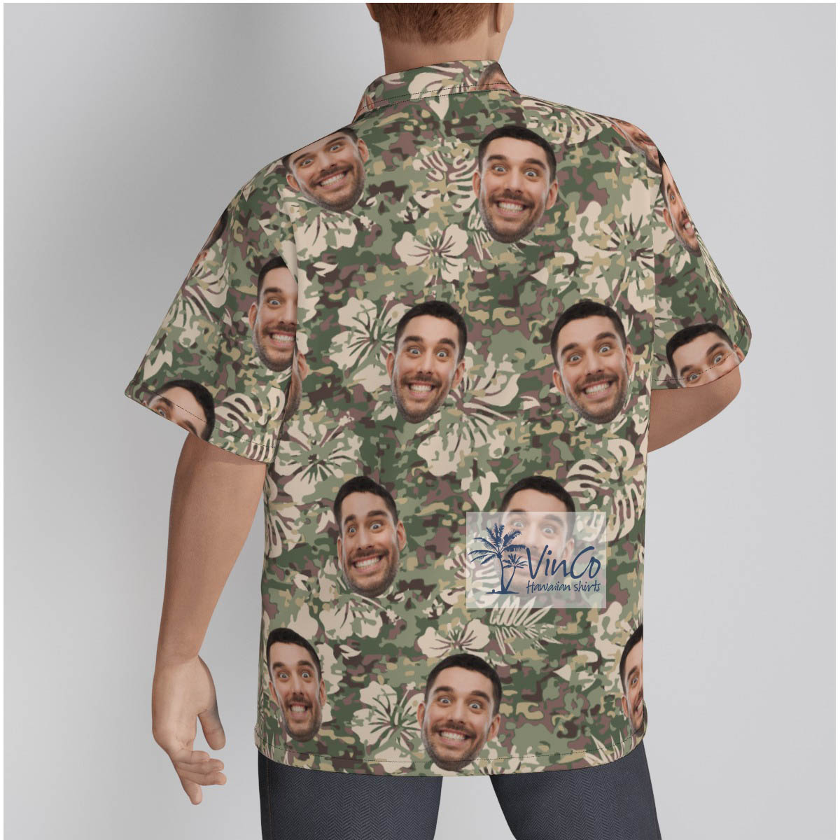 Funny Custom Face Green Camoflage Hibiscus Hawaiian Shirt