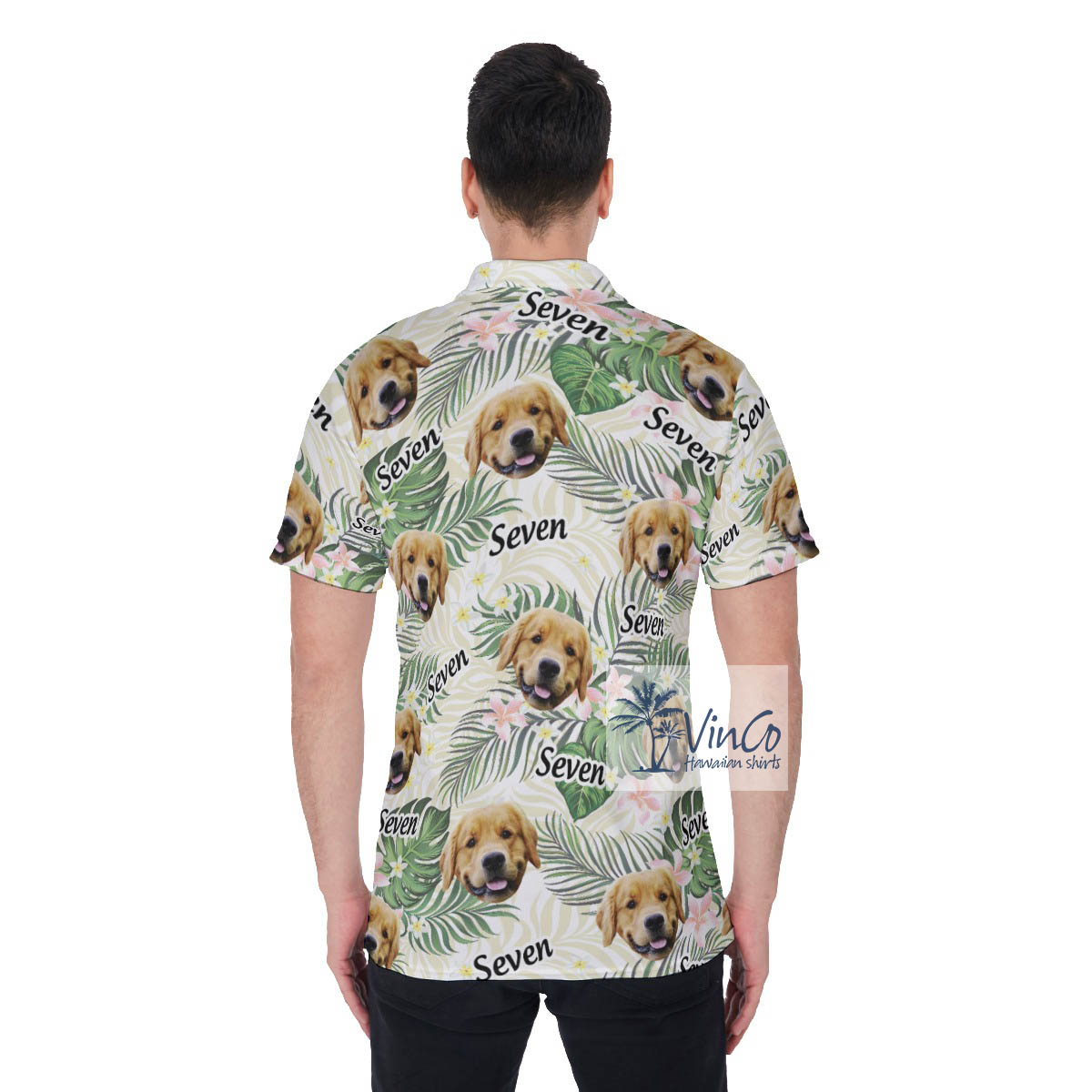Custom Floral Hawaiian Polo Shirt With Dog Face And Name
