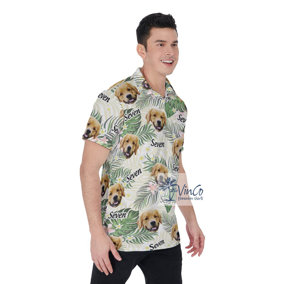 Custom Floral Hawaiian Polo Shirt With Dog Face And Name