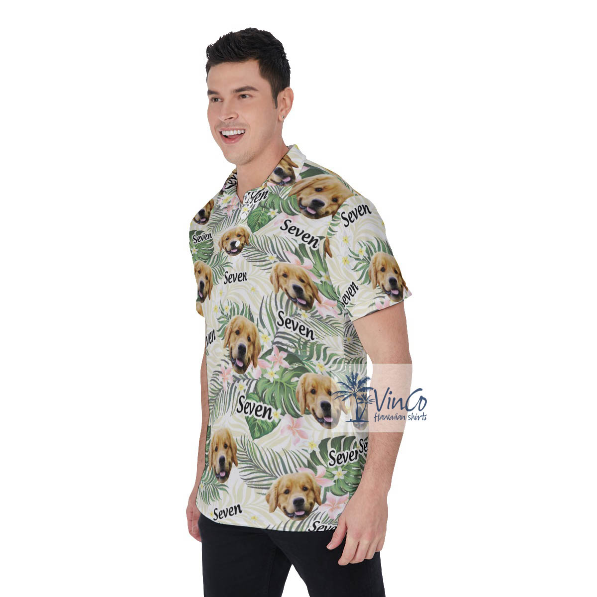 Custom Floral Hawaiian Polo Shirt With Dog Face And Name