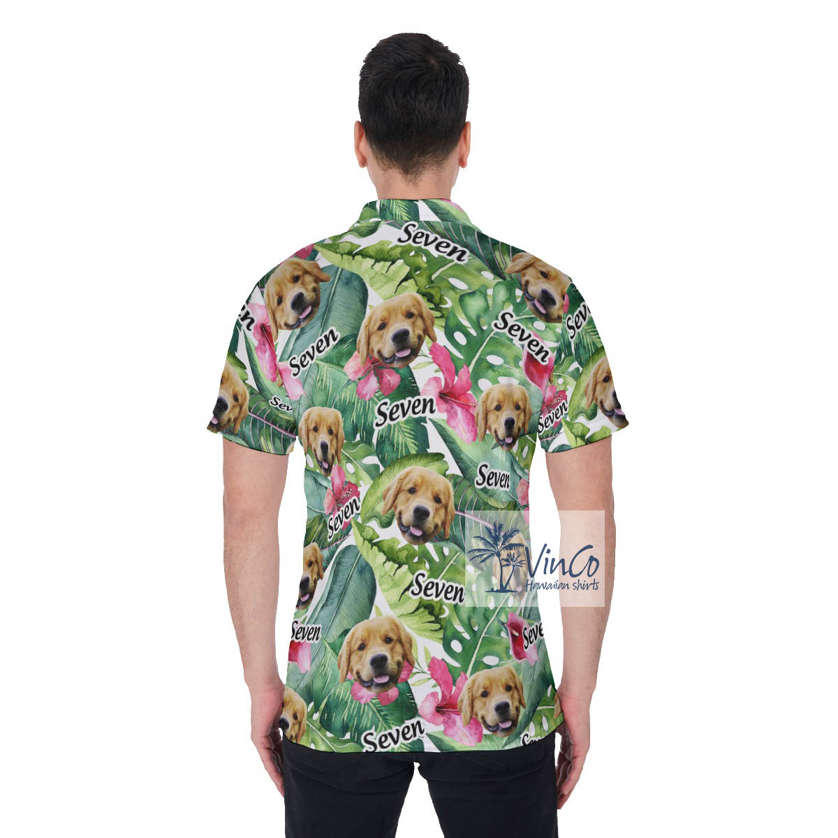 Custom Face With Name Tropical Hibiscus Hawaiian Polo Shirt