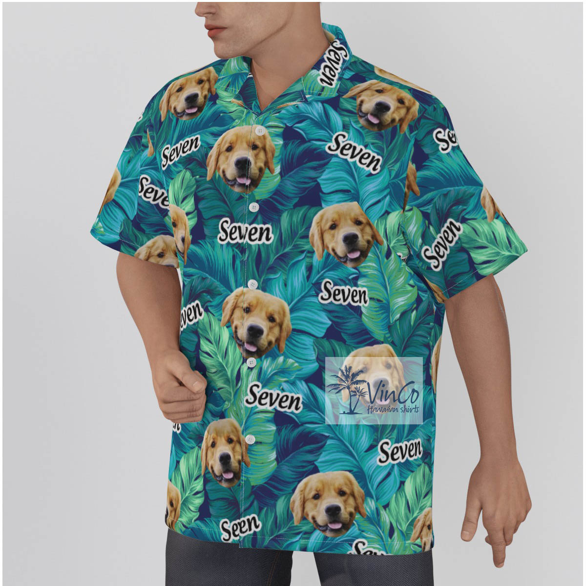 Custom Face And Name Tropical Leave Hawaiian Shirt