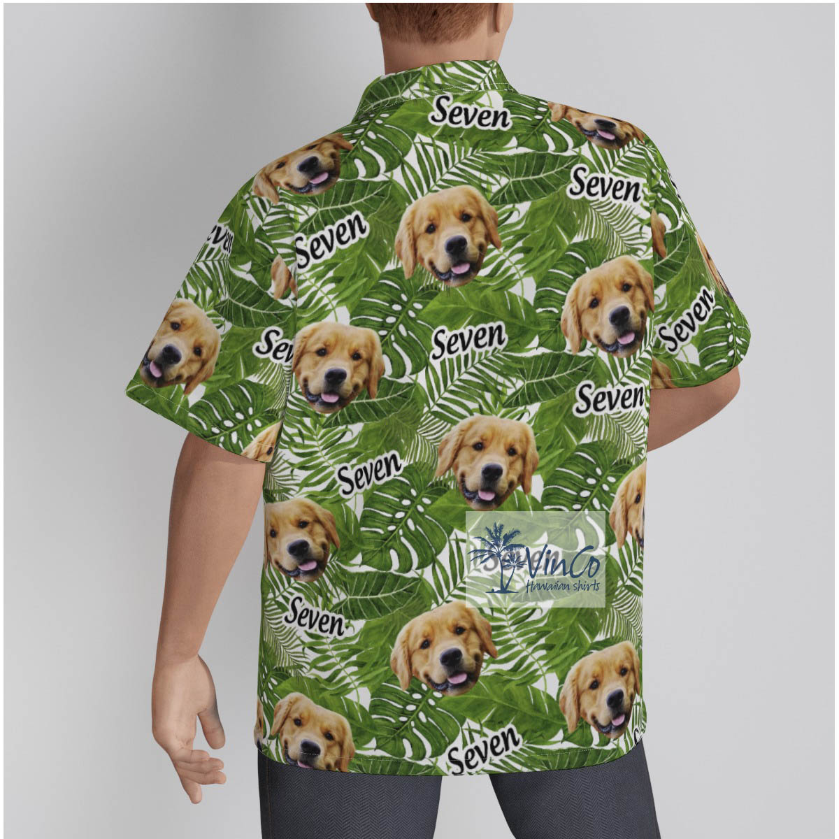 Custom Tropical Leaves Green Hawaiian Shirt With Dog Face And Name