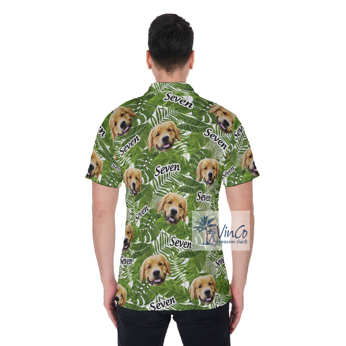 Custom Face And Name Tropical Green Hawaiian Polo Shirt