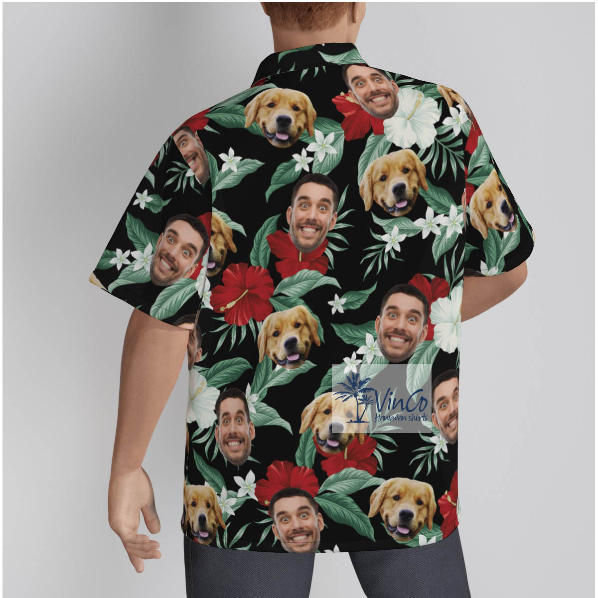 Personalized Pet Face Hawaiian Button Up Shirt Mens