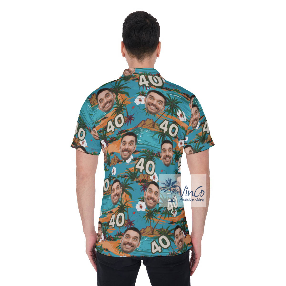 Custom Face Birthday Floral Palm Tree Hawaiian Golf Shirt